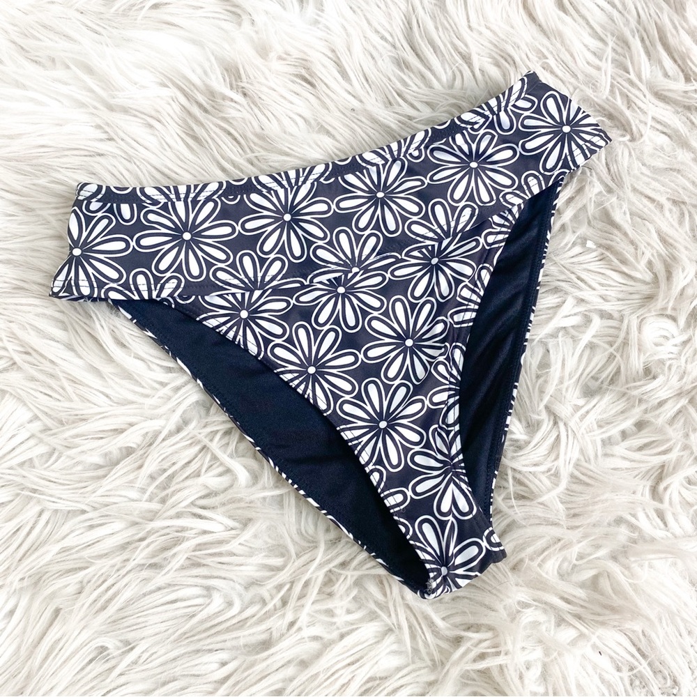 Kenny Flowers Watercolors Black White Floral High Waisted Bikini Bottoms